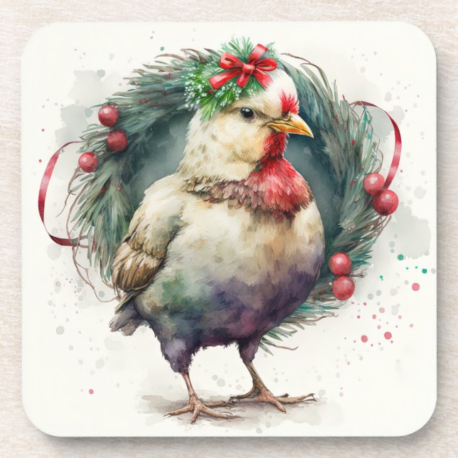 Fêtes / Dessous de verre de poulet de Noël (Devant)