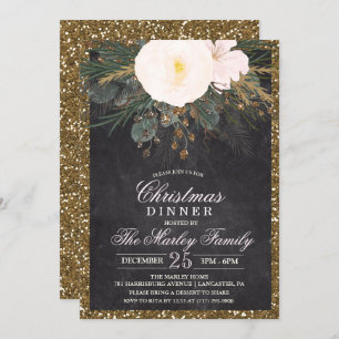 Fêtes Noël Floral Parties scintillant Invitation