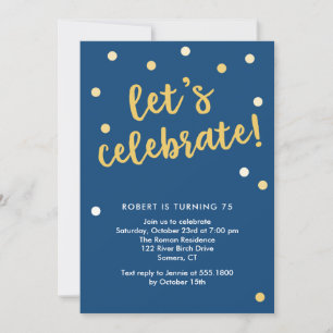 Fêtons Confetti Navy et Gold Invitation