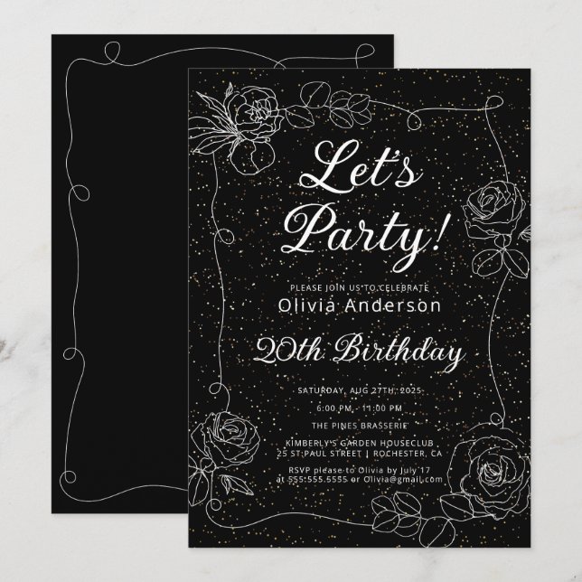 Fêtons noir et blanc Invitation d'anniversaire (Devant / Derrière)