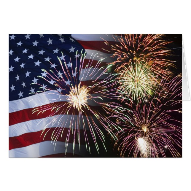 Feu d'artifice et drapeau américain (Devant horizontal)