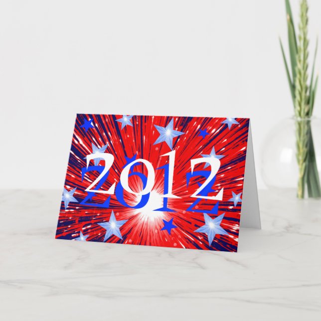 Feu d'artifice Rouge Blanc Bleu '2012' Carte Nouve (Devant)
