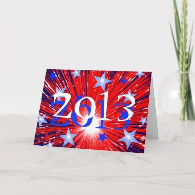 Feu d'artifice Rouge Blanc Bleu '2013' Carte Nouve (Devant)