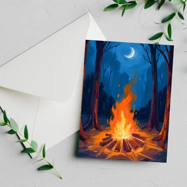 Feu de camp Lune | Carte de peinture aquarelle de  (Créateur téléchargé)