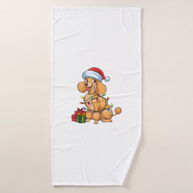 Feu de Noël Éclairage Santa Chapeau Poodle Chien N (Serviette de bain)