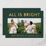 feuil élégant 2 photo feuil moderne carte de séjou<br><div class="desc">green and foil 2 photo collage moderne amusement famille carte de noël design.</div>