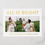 feuil élégant 2 photo feuil moderne carte de séjou<br><div class="desc">noir blanc et feuille 2 photo collage moderne amusement famille carte de Noël design.</div>