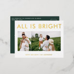 feuil élégant 2 photo feuil moderne carte postale<br><div class="desc">green white and foil 2 photo collage moderne fun famille carte postale design de Noël.</div>