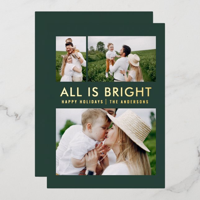 feuil élégant 3 photo feuil moderne carte de séjou (Recto/Verso)