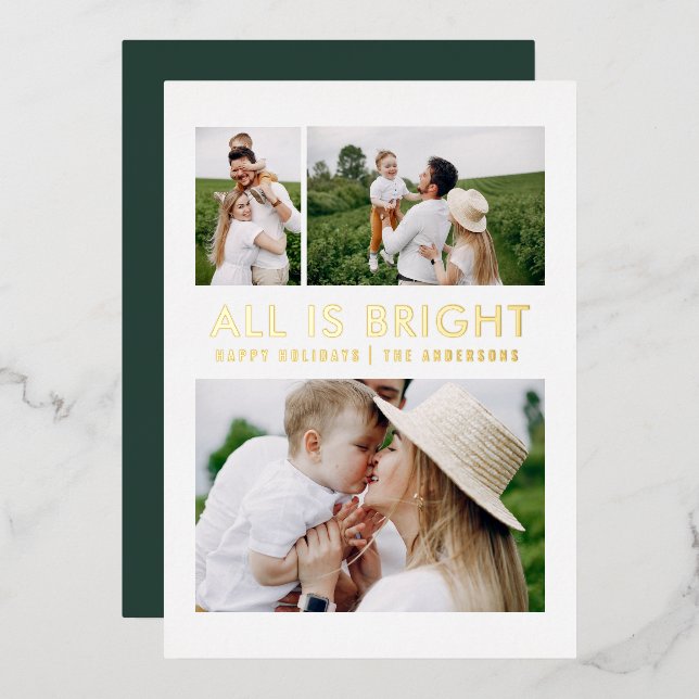 feuil élégant 3 photo feuil moderne carte de séjou (Recto/Verso)