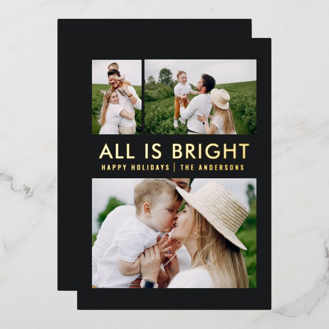 feuil élégant 3 photo feuil moderne carte de séjou (Recto/Verso)