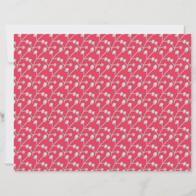 Feuillage argent-gris à motifs sur fond rose rouge (Devant)