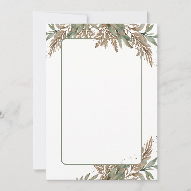 Feuillage blanc Faire-part de mariage - vert et br (Devant)