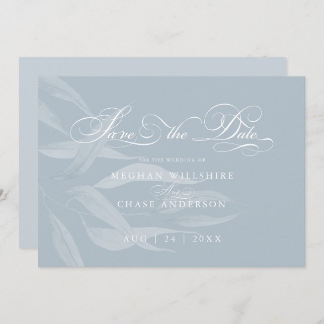 Feuillage blanc moderne sur bleu Dusty (Devant / Derrière)