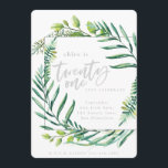 Feuillage botanique 21e anniversaire invitation ph<br><div class="desc">Feuillage botanique 21e anniversaire invitation photo,  avec sur tendance aquarelle botanique. Partie d'une collection.</div>