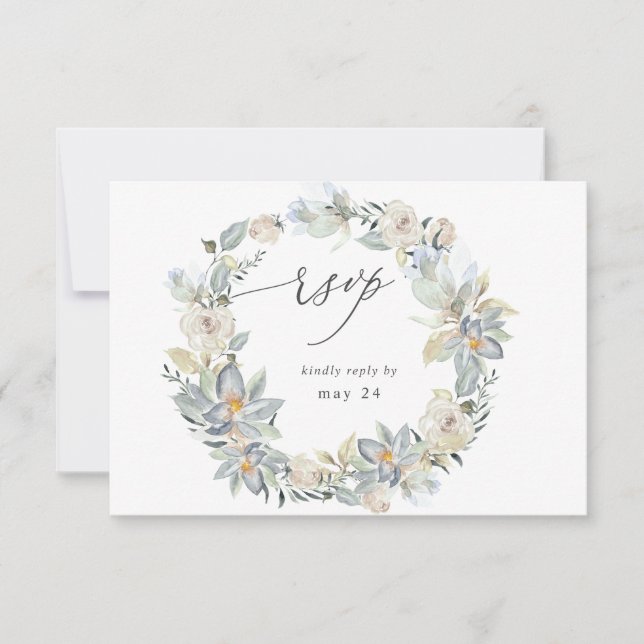 Feuillage de menthe et floral blanc avec RSVP de r (Devant)