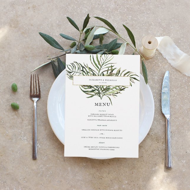 Feuillage de palmiers tropicaux | Menu de mariage (Créateur téléchargé)