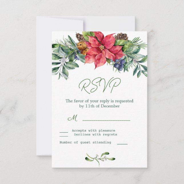 Feuillage de Poinsettia pour RSVP de mariage (Devant)