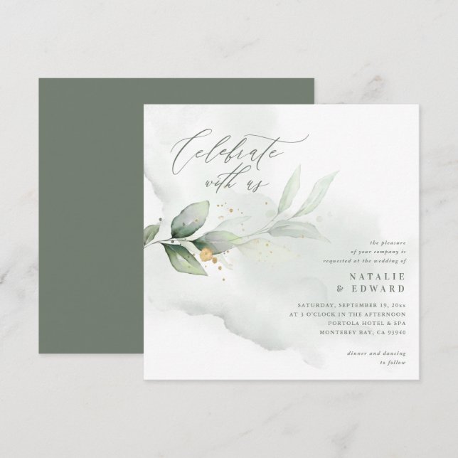 Feuillage d'Eucalyptus, mariage chic en or vert ol (Devant / Derrière)