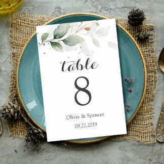 Feuillage doré élégant numéro de table de mariage