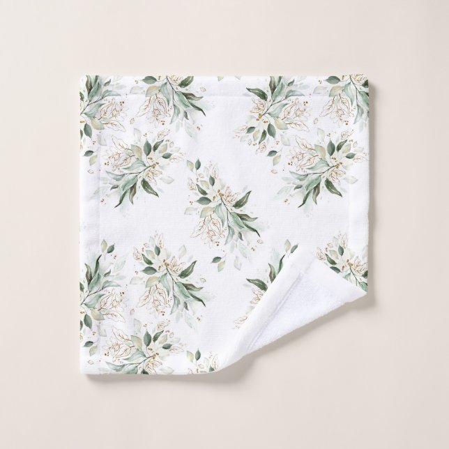 Feuillage élégant or verdure blanc (Gant de toilette)