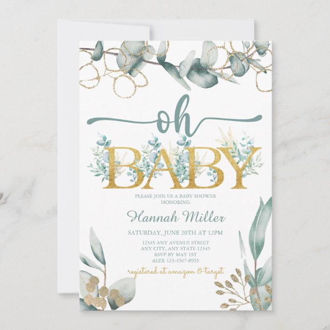 Feuillage Eucalyptus | Faire-Part Aquarelle Baby S (Devant)