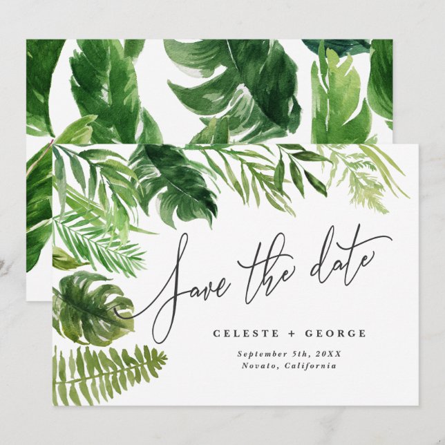 Feuillage floral aquarelle tropicale pour carte de (Devant / Derrière)