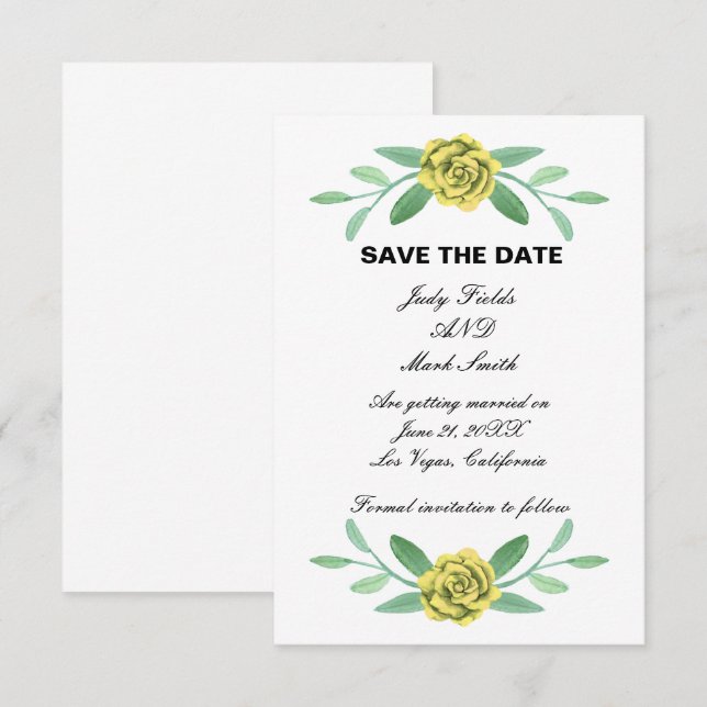 Feuillage Floral Jaune Enregistrer La Carte Date (Devant / Derrière)