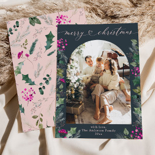 Feuillage rose bleu moderne 1 Carte de Noël photo