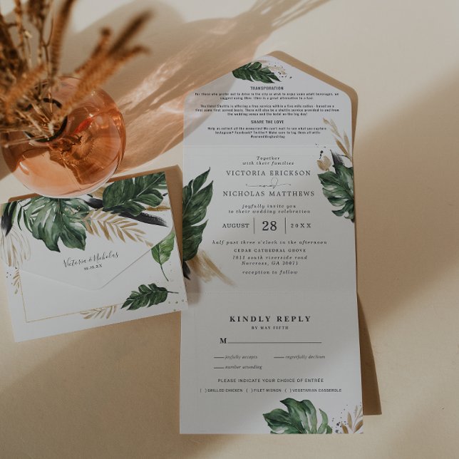 Feuillage Tropical | Faire-Part de Mariage Tout-en (Créateur téléchargé)