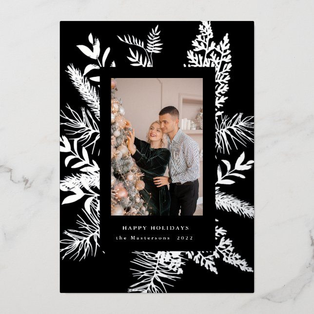 feuillage vert d'hiver élégante carte de vacances  (Recto)