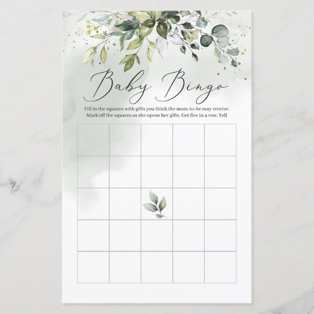 Feuillage vert eucalyptus boho jeu de bingo bébé (Devant)