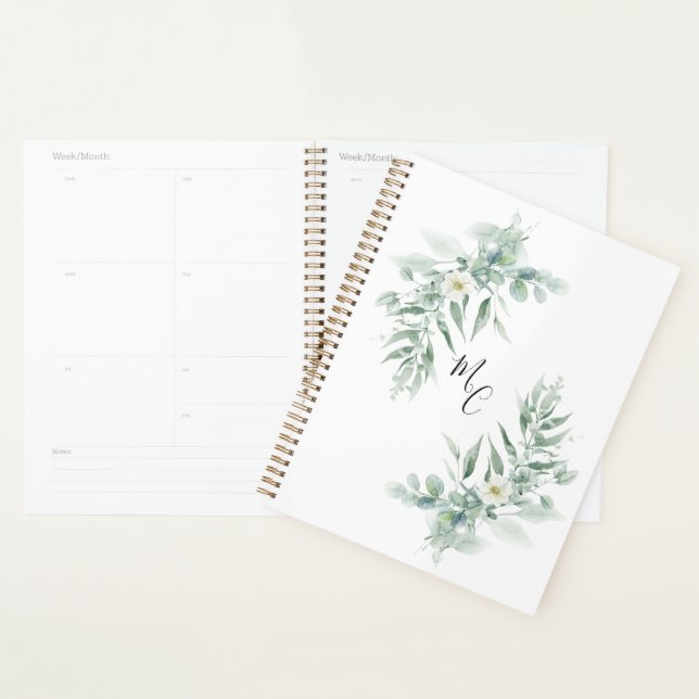 Feuillage vert monogramme personnalisé (Devant avec enveloppe)