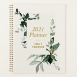 feuillage vert planificateur 2021<br><div class="desc">Un design floral avec de beaux feuilles vert aquarelle et feuillage. Vous pouvez modifier les couleurs et le texte de ce carnet de planification.</div>