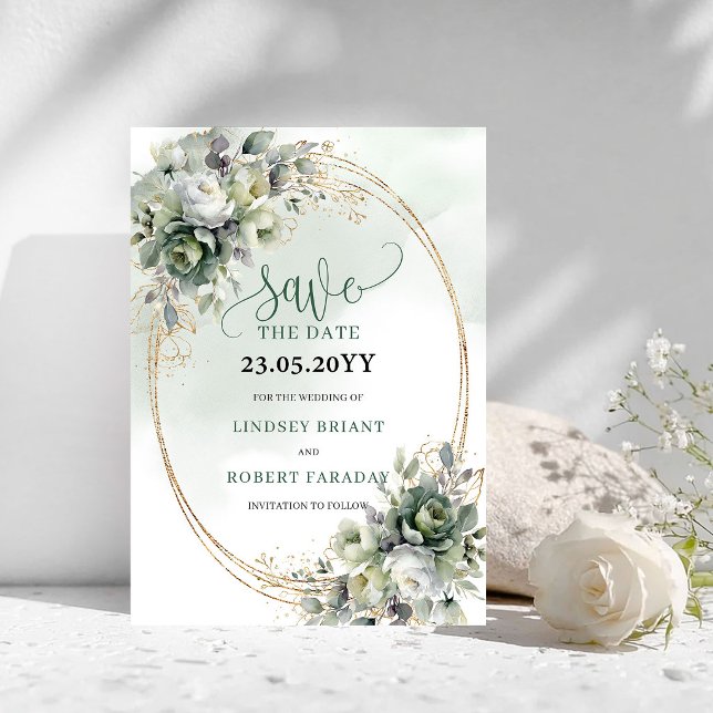 Feuillage vert poussiéreux aquarelle Save The Date (Dusty Green Foliage Watercolor Save The Date)