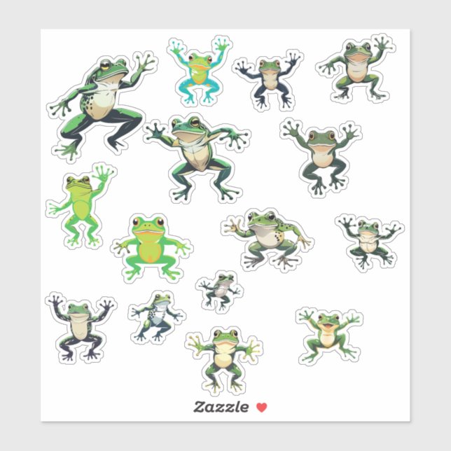 Feuille 8x8 de 15 autocollants de grenouilles dans (Feuille)