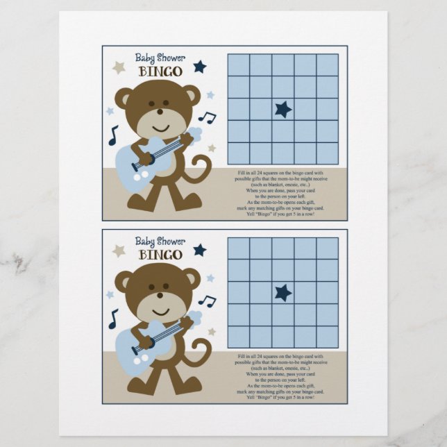 Feuille "Baby shower Bingo" Monkey Rockerstar/Rock (Devant)