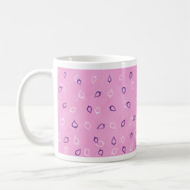 Feuille blanc pourpre Outlines sur des Mugs roses  (Gauche)