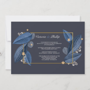 Feuille bleu Faire-part de mariage