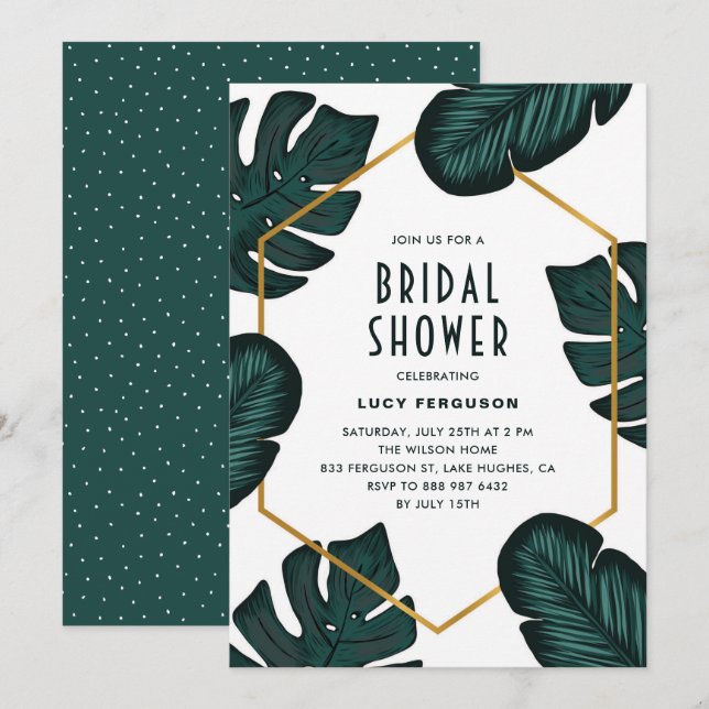 Feuille Cadre Tropical Bridal Shower Invitation (Devant / Derrière)