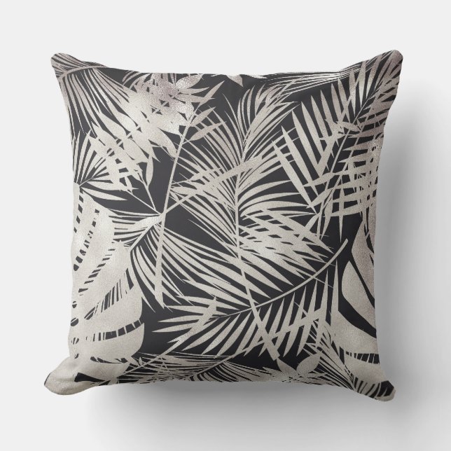 Feuille d'argent noir / Design noir Coussin révers (Recto)