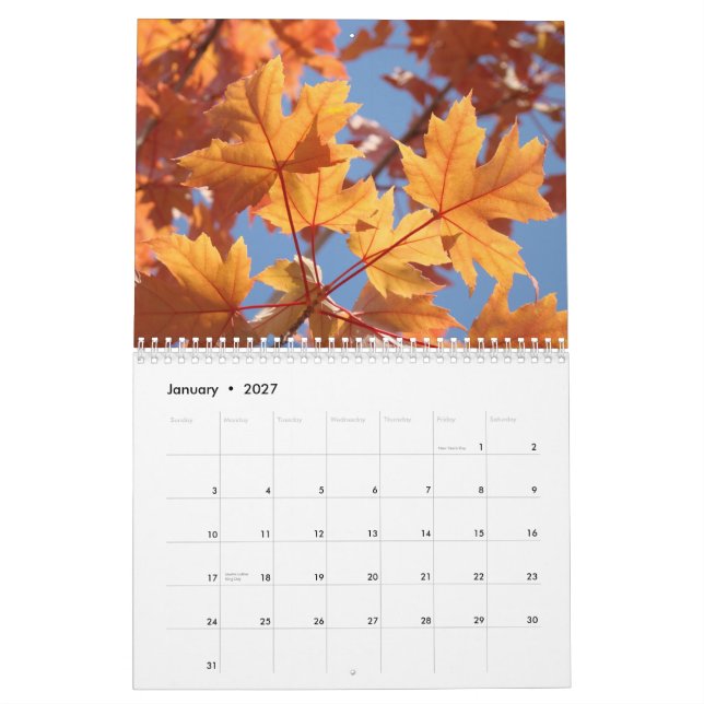 Feuille d'ART de CHUTE de calendriers d'AUTOMNE de (Jan 2027)