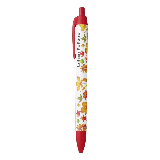 Feuille d'automne sur le stylo d'écriture (Haut (Vertical))