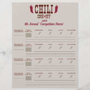Feuille de bulletin de vote Chili Cook off Voting