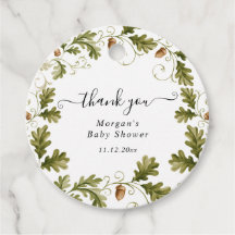 Feuille de chêne d'automne et étiquette de remerci
