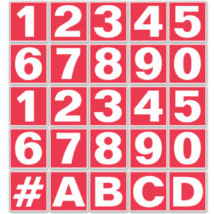 Feuille de chiffres en Stickers Rouge et Blanc