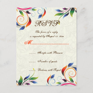 Feuille de défilement colorée sur carte RSVP maria