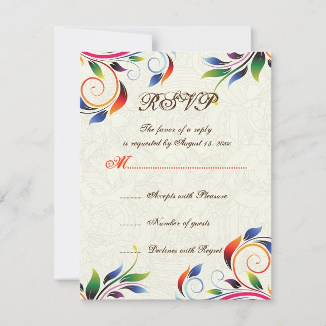 Feuille de défilement colorée sur carte RSVP maria (Devant)