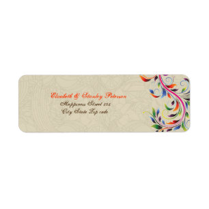 Feuille de défilement colorée sur étiquette mariag