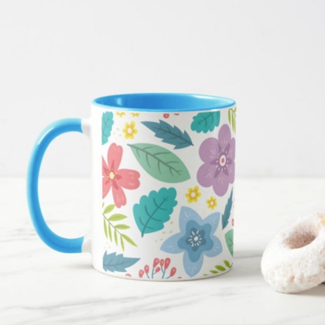 Feuille de fleurs Imprimer Mug café bleu moderne (Créateur téléchargé)